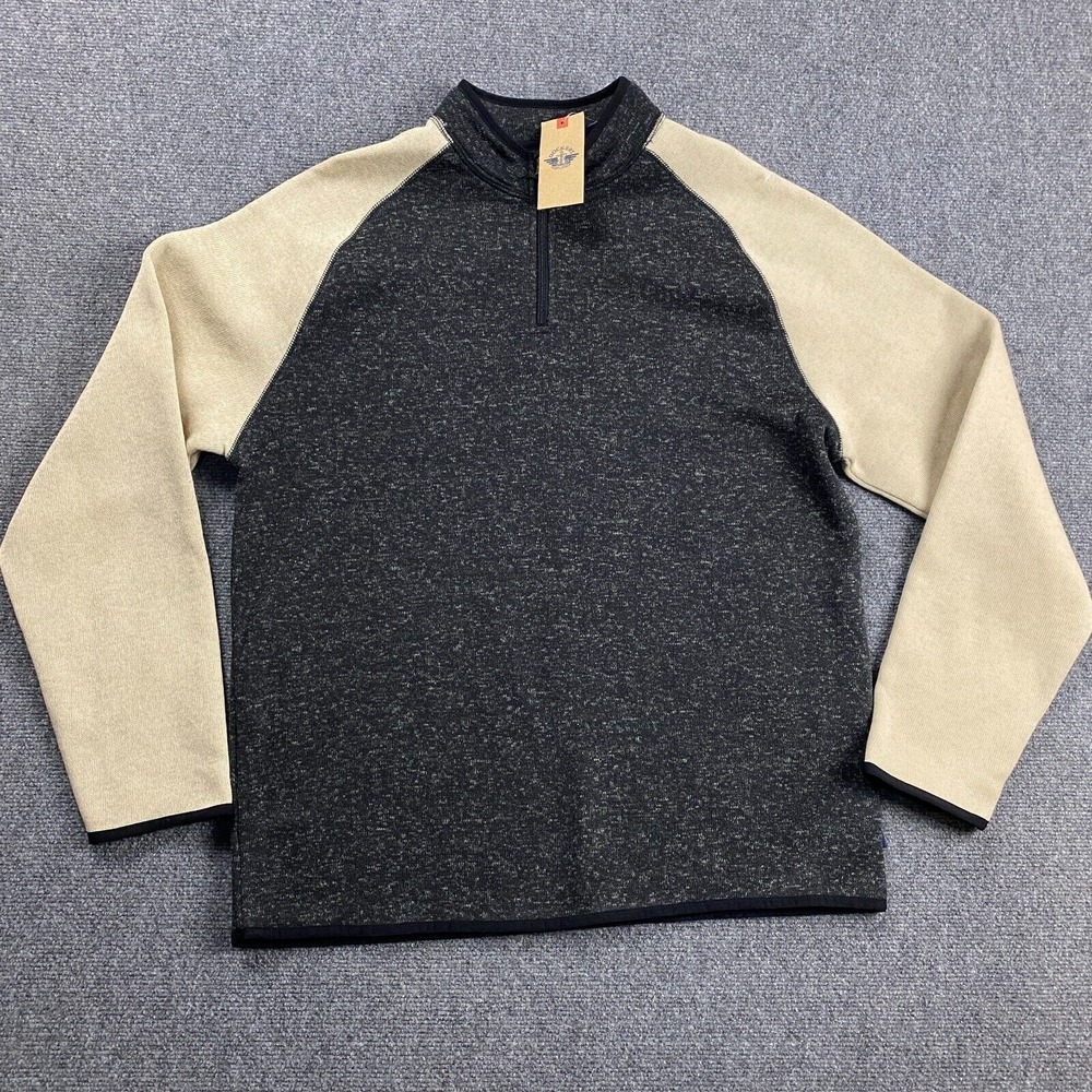 Dockers 1/4 Zip Pullover Men's 2XL XXL Fleece Black Beige‎ 100% Polyester NWT